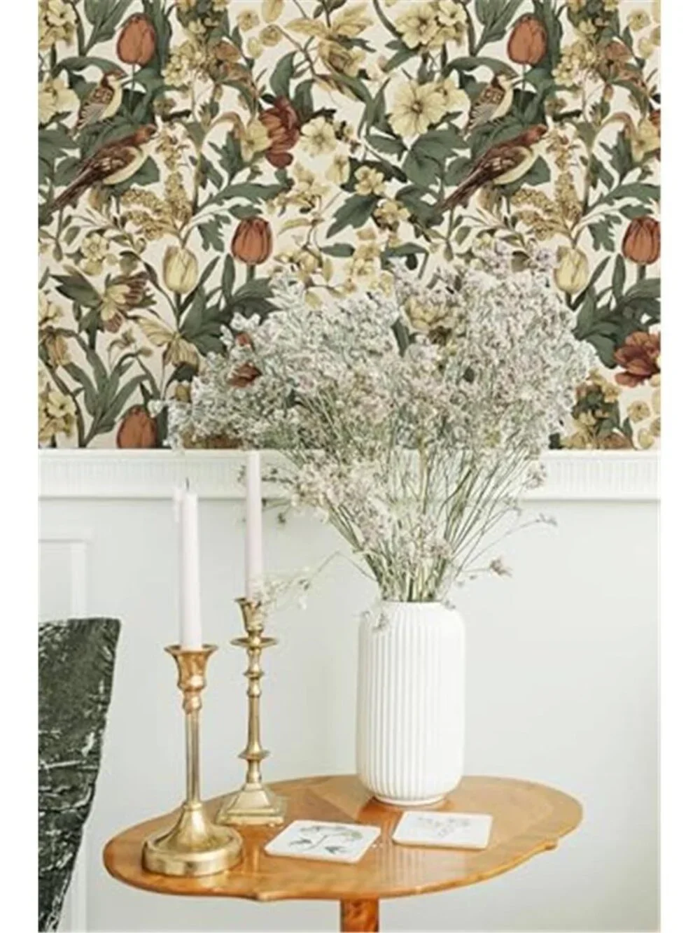 Floral Bird Peel And Stick Wallpaper Beige Vintage Removable Contact Paper